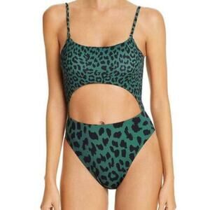 Aqua Swim Womens Cactus Cutout One Piece Swimsuit XS Green Leopard